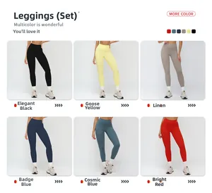 Selection of six vibrant colors for high-waisted brushed yoga leggings in a grid display