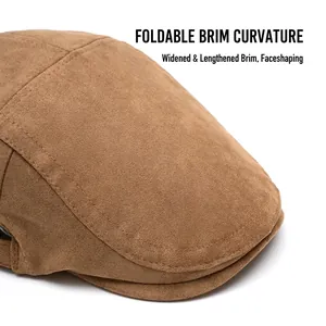 Classic dark brown suede ivy cap for men and women featuring a wide foldable brim