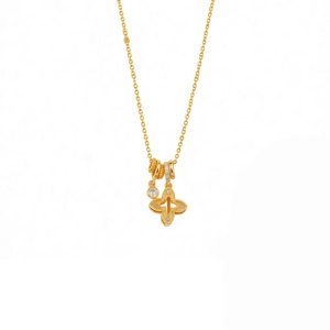 Gold plated necklace with hollow rhombus floral pendant and sparkling zircon accents