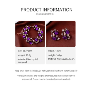 Detaillierte Spezifikation für Vintage Lila Kristall Armband und Ohrring Set aus Legierung