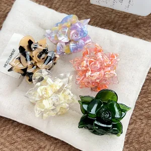 Rose Flower Hair Claw Clip Acetate Marble Texture Elegant Retro Hair Accessories Sweet Style For Women