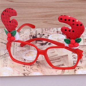 Christmas reindeer horn glasses frames with red sequins and fluffy balls for party fun