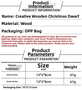 Size chart for creative wooden Christmas gnome with dimensions and weights