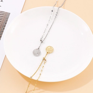 Gold and silver stainless steel coin necklaces featuring Queen Elizabeth II relief