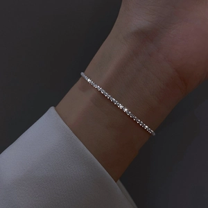 Minimalist silver snake chain bracelet with pavé cubic zirconia for women wrist wear