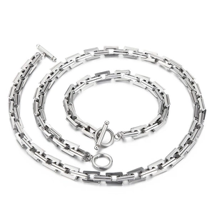 Rectangular Link Chain Necklace And Bracelet 316L Stainless Steel Toggle Clasp Punk Industrial Jewelry For Men