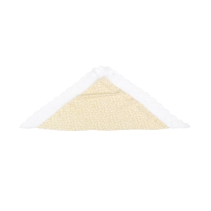 Floral yellow triangle hair scarf with white lace trim for elegant summer hair styling