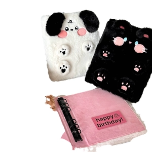 Cute cartoon plush A6 binder photo album with black, white and pink animal covers