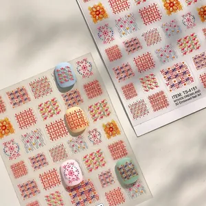 3D embossed nail art stickers with woven textures and floral patterns for autumn manicures