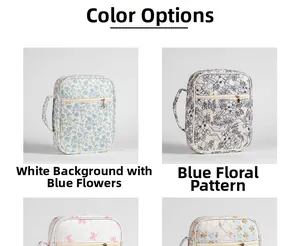 Detailed grid showing quilted book covers with floral patterns and side carry handles