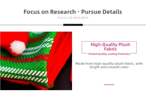 Detail view of high-quality plush fabric with green sequin embroidery on Christmas stocking