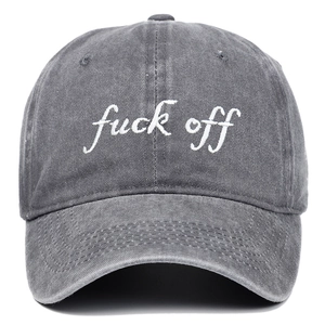 Casquette vintage gris foncé en coton délavé avec broderie blanche script Fuck Off