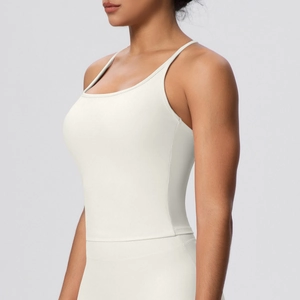 Side view of white racerback yoga camisole showing high-elastic skin-friendly fabric