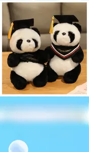 Dettaglio del peluche panda con tocco da laurea e fascia dorata Congratulations
