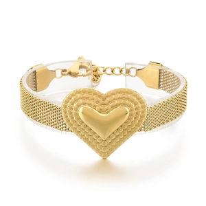 Goldenes Gliederketten-Armband mit strukturiertem Herzanhänger und verstellbarem Verschluss