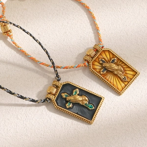 Handwoven 18K gold-plated stainless steel tarot cross necklaces with colorful braided cords
