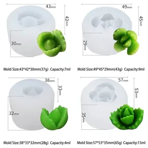 Detailed view of four silicone succulent molds for DIY candles and resin crafts