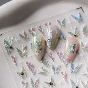 3D embossed nail stickers featuring aurora butterflies and tulip floral designs