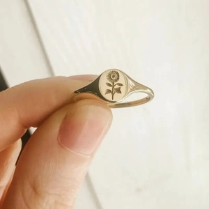 Retro Sunflower Signet Ring Copper Brass Minimalist Floral Pattern Jewelry For Men Women Unisex