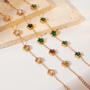 French vintage titanium steel bracelets with colorful zircon star pendants in gold finish