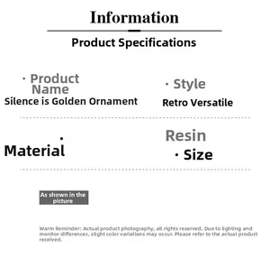 Detailed specifications for resin 'Silence is Golden' sculpture in retro style