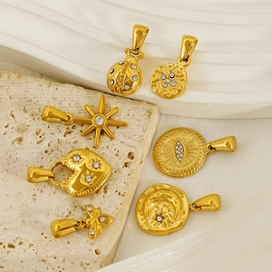 Stainless Steel 18K Gold Plated Zircon Pendant Vintage Star Moon Heart Bee Evil Eye For Women Waterproof Hypoallergenic
