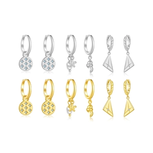 S925 sterling silver hoop earrings set with starfish and shell pendants in gold and silver