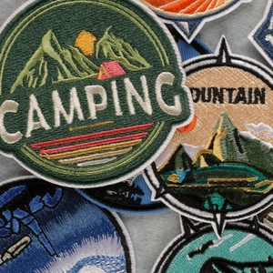 Outdoor mountain camping embroidery patches with high-density stitching for clothing and hats