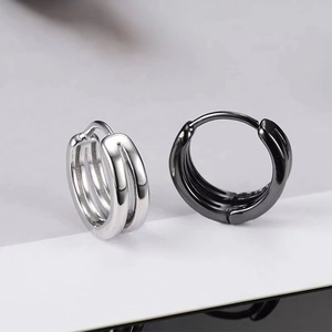 Minimalist double hollow hoop earrings for men in silver and black metal tones