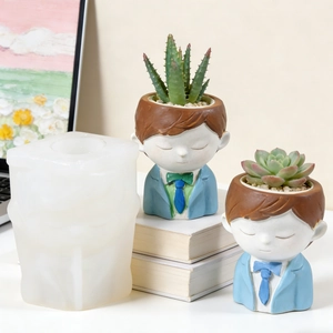 Silicone mold for DIY succulent pots featuring little boys in suits and bow ties