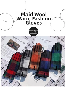 Winter plaid flannel gloves in five colors with warm velvet lining and touch screen support