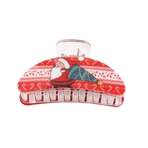 Christmas hair claw clip with Santa Claus and candy cane patterns on white background