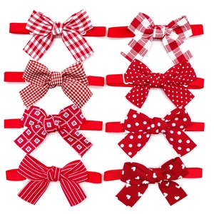 8-piece set of red and white baby headbands with polka dots and stripes for infant girls