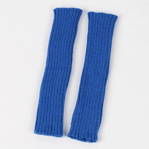 Detail of royal blue ribbed knit arm warmers showing high-quality woven texture