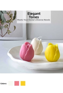 Close-up of pink, white and yellow tulip scented candles with realistic petal texture
