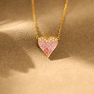 925 Sterling Silver Gradient Rhinestone Heart Pendant Necklace For Women Gold Plated Clavicle Chain Fashion Jewelry Gift