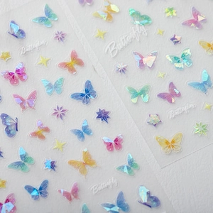 5D embossed butterfly nail stickers with colorful gradient stars on white background