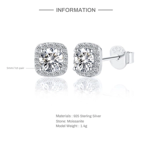 Elegant 0.5ct Moissanite halo stud earrings in 925 sterling silver with a white gold finish