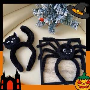 Halloween headband set featuring plush black cat and spider styles for festive party costume
