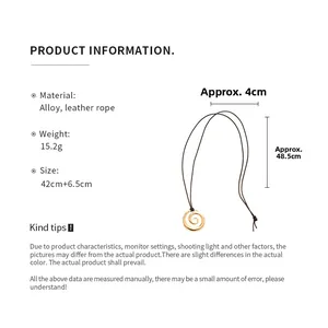 Detailed dimensions of spiral pendant necklace with 42cm leather cord and 4cm donut charm