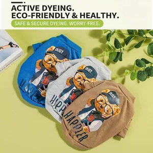 Three-color cotton pet t-shirts with trendy cartoon bear print for small dogs and corgis