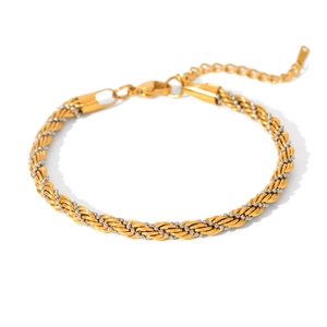 Bracelet de cheville torsadé bicolore en acier inoxydable or et argent avec chaîne