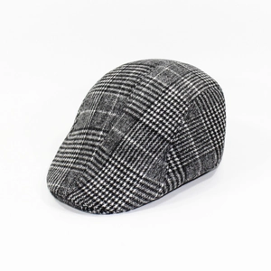 Béret classique à carreaux gris pour hommes en tissu chaud et épais pour l'hiver