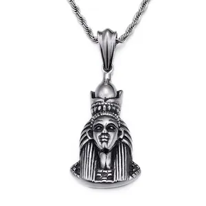 Egyptian Pharaoh Tutankhamun King Head Pendant Stainless Steel Vintage Retro Hip Hop Punk Jewelry For Men