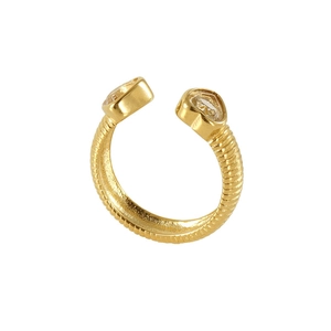 Vintage Ring aus 18K vergoldetem Edelstahl mit geripptem Band und Zirkonia Steinen