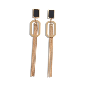 Boucles d'oreilles pampilles rectangulaires plaquées or 18K avec clous en résine noire