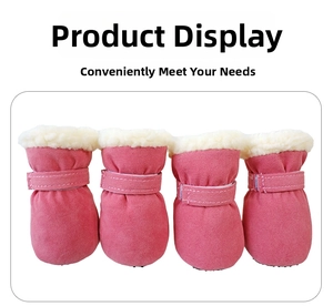 Detail of rose pink dog boots with warm fleece lining and adjustable velcro strap