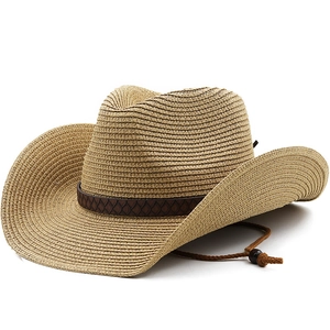 Western Cowboy Straw Hat For Women Men Wide Brim Sun Protection Adjustable Wind Rope Breathable Summer Beach Travel Vintage