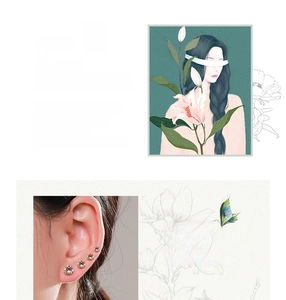 Detailed view of four rose gold S925 sterling silver stud earrings set with cubic zirconia