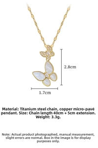 Detailed size specifications for gold butterfly pendant necklace with mother of pearl